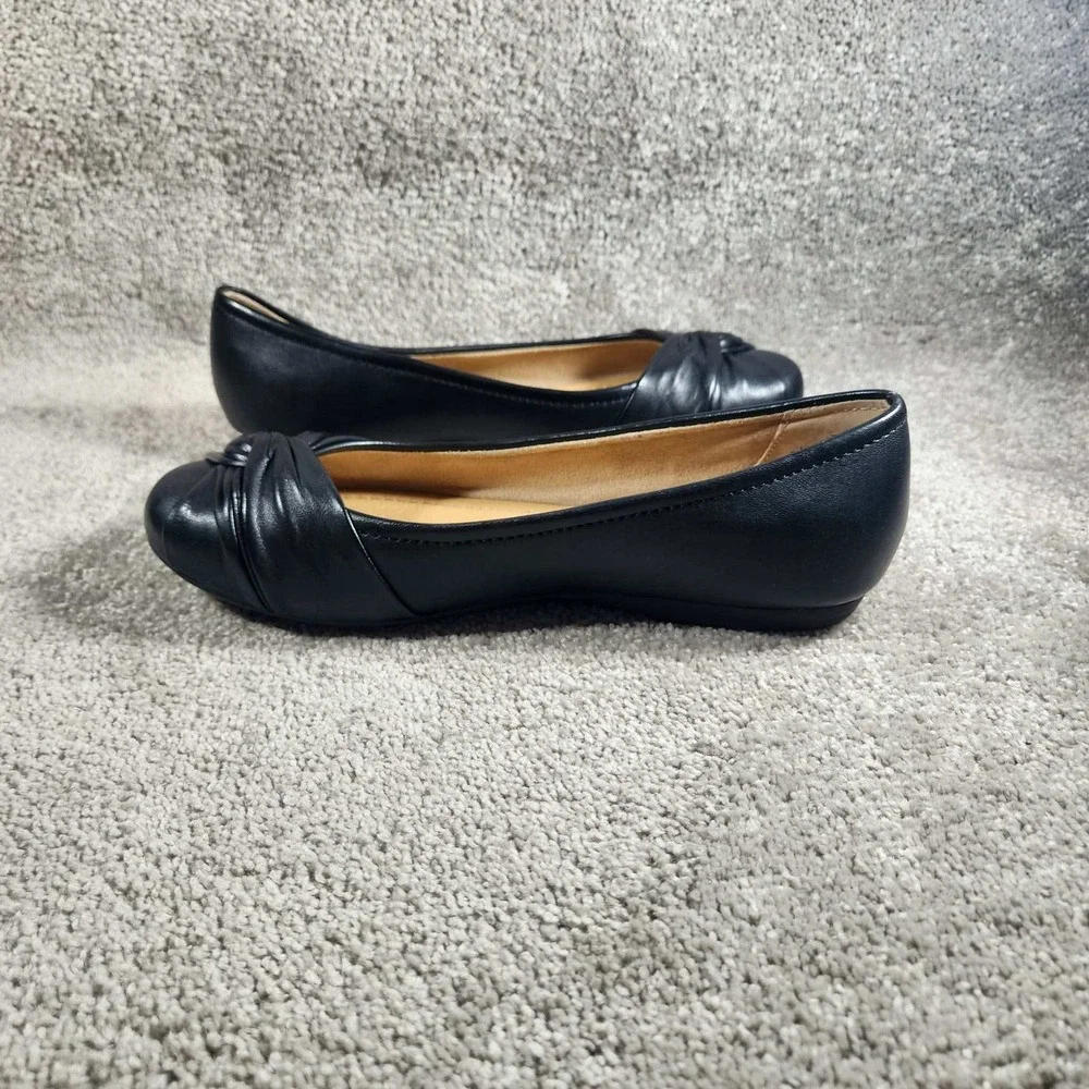 Earth Jacci Ballet Flats Black Leather Knotted Twist Comfort Womens 7